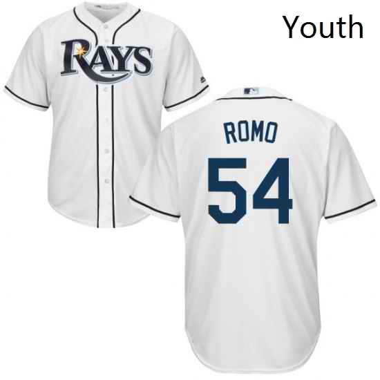 Youth Majestic Tampa Bay Rays 54 Sergio Romo Replica White Home Cool Base MLB Jersey
